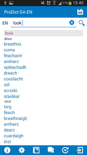 Irish - English dictionary Screen 2