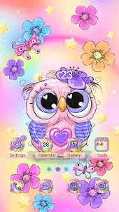 Pastel Glitter Owl - Wallpaper