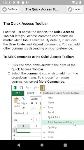 Tutorial for Excel Screen 3