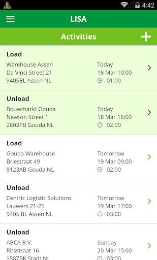 Android application LISA, the logistics app screenshort