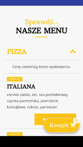 Android application Pizzeria Jedynka screenshort