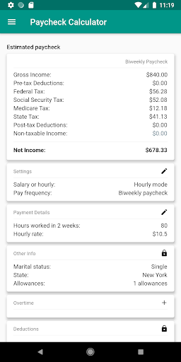 Android application Paycheck Calculator (US) screenshort