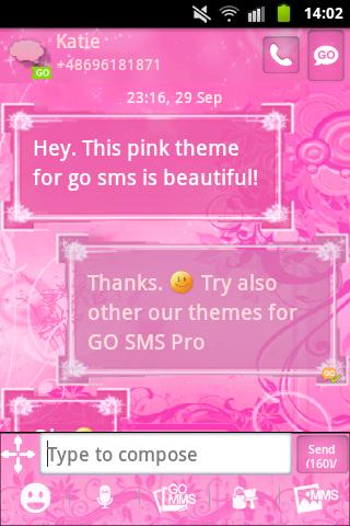Pink Flowers Theme GO SMS Pro Screen 2