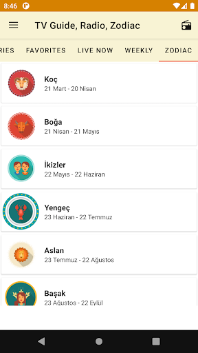 Turkish TV Guide Radio Zodiac Screen 3