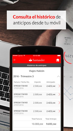 Screenshot of Confirming Santander
