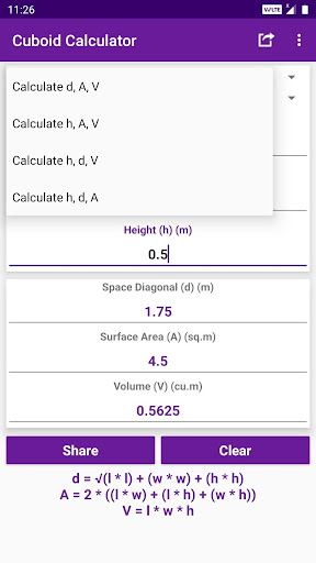 Cuboid Calculator Screen 2