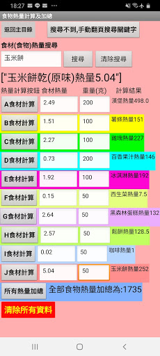 Android application 卡洛里(熱量)計算機正式版(完整版) screenshort