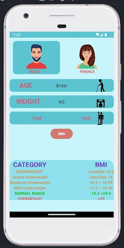 Android application bmi asn screenshort