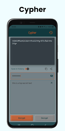 Android application Cypher - text encryption screenshort