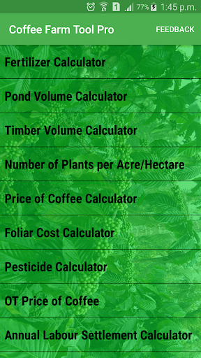 Android application Coffee Farm Calculators screenshort