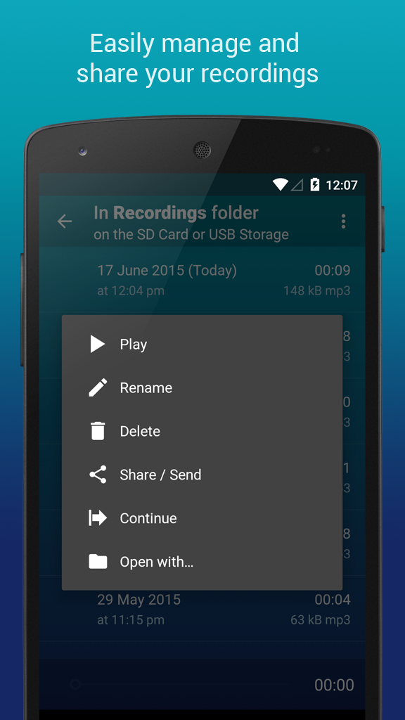 Android application Hi-Q MP3 Voice Recorder (Pro) screenshort