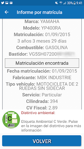 InfovehículoConsultarMatrícula Screen 3