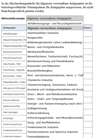 AfA Tabellen Screen 2