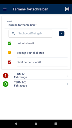 Android application COS-Termine fortschreiben screenshort