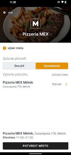 Android application Pizzerie MEX Mělník a Roudnice screenshort