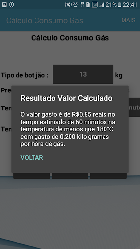 Cálculo de Consumo Gás Screen 3