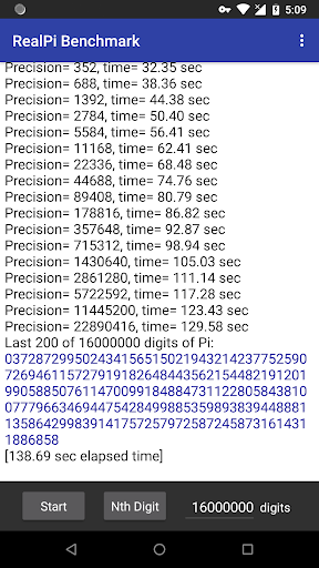 Android application Real Pi Benchmark screenshort
