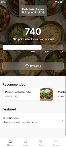Android application Pesto Italian Miami Beach screenshort
