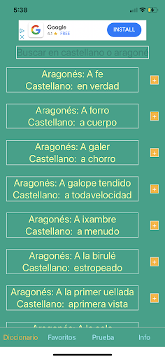 Android application Diccionario Aragonés screenshort