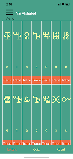 Android application Learn Vai Alphabet screenshort