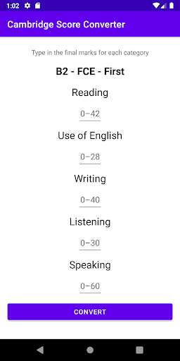 Cambridge Score Converter Screen 3