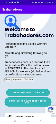 Android application trabahadores screenshort