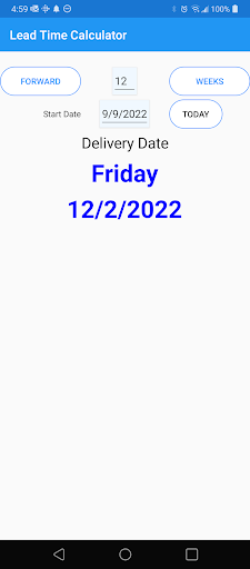 Lead Time Date Calculator Screen 3