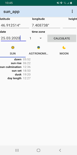 Android application sun_app screenshort