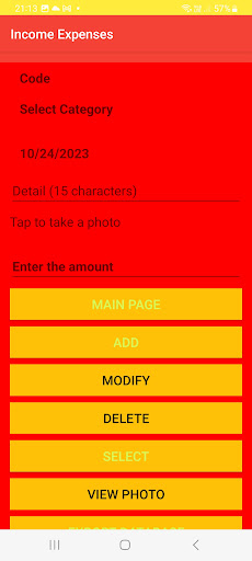 Android application Gastos e Ingresos screenshort