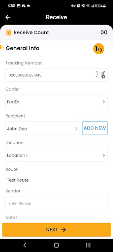PackageTracker Screen 3