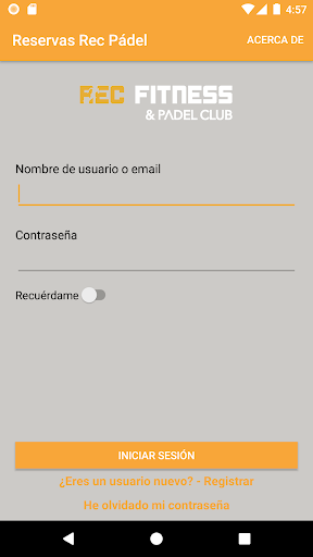 Android application Reservas Rec Pádel screenshort