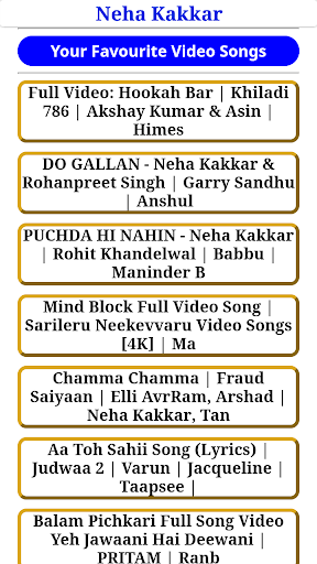 Android application Neha Kakkar All Video Songs screenshort