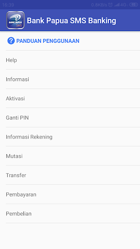 SMS Banking Bank Papua Screen 2