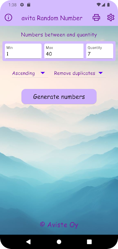 Android application avita Random Number Generator screenshort