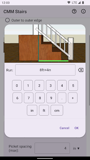 CMM Stair Rail Calculator Screen 2