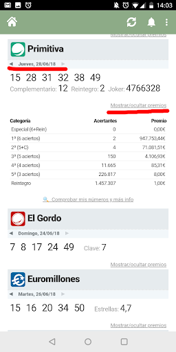 Resultados Loterías España Screen 2