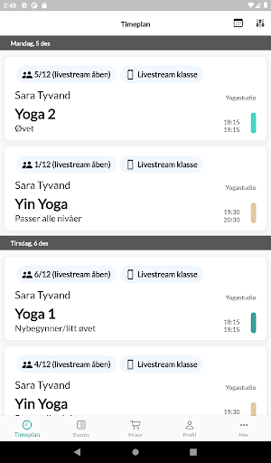Android application Sætre Yoga screenshort
