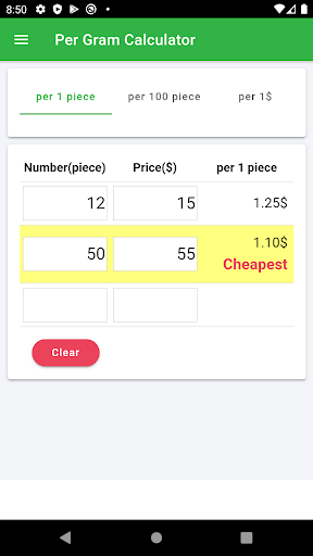 Per Gram Calculator Screen 3