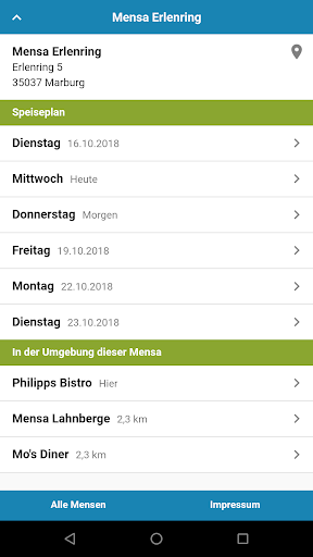 Android application Mensa Marburg screenshort