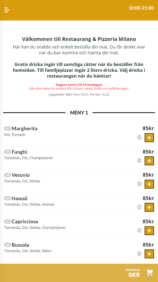 Android application Pizzeria Milano Skönsmon screenshot