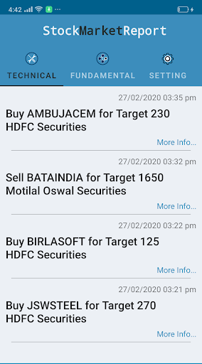 Android application Stock Market Report screenshort