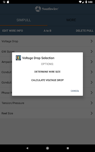 Screenshot of SIMpull 600V Calculator