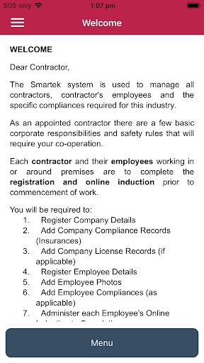 Smartek Subcontractor Screen 2