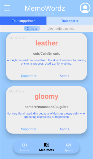 Android application MemoWordz screenshort
