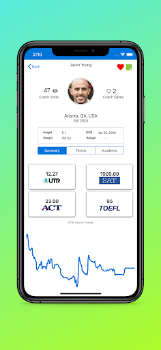 College Tennis App Screen 2