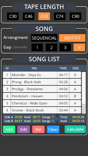 MixTape Calculator Screen 2