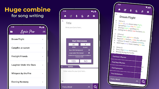 Screenshot of Lyrics Notepad - Song Writing