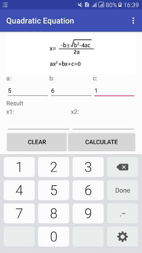 Android application Quadratic Equation Calculator screenshort