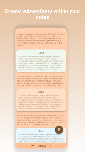 Android application Take Note! -Create subsections screenshort
