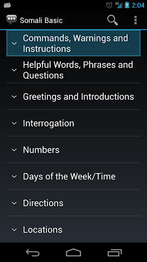 Android application Somali Basic Phrases screenshort
